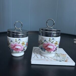 Chic Floral Egg Cups with Silver Tops